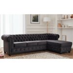Lisa design - william - canap� chesterfield d'angle droit - 4 places - en velours - gris fonc�