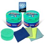 Lot pierre d'argent ecocert 2 x 500 g avec 2 ponges classiques, 1 ponge ergonomique et 4 mini - chiffons ...