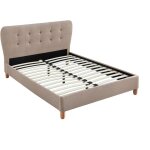 Vente - unique ? lit adulte 140 x 190 cm ? t�te de lit capitonn�e en tissu beige ? cadre � lattes ? charge ...