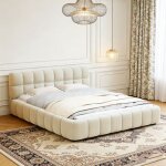 Lit 140x190 cm, lit bubble avec sommier � lattes, lits 2 personnes capitonne avec t�te de lits, cadre ...