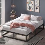 Lit 140x190 cm en mtal - lit double avec sommier en bois - lit 2 personnes noir - zinus joseph