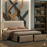 Lit 140x190 avec tiroirs, lit double capitonn�, avec t�te de lit r�glable en hauteur, bande lumineuse ...