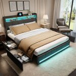 Lit 140x200 cm - avec quatre tiroirs - �clairage led r�glable - 2 usb et 1 fonction de charge tpcy - ...