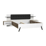 Meubletmoi - lit 160 x 200 cm décor blanc et bois foncé chevet intégrés - mona Meubletmoi - lit 160 x 200 cm décor blanc et bois foncé chevet intégrés - mona