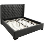 Lit 160 x 200 cm avec t�te de lit capitonn�e - tissu - gris - massimo ii