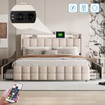 Lit 180x200 cm, 2 places, avec 4 tiroirs de rangement, �clairage led, usb charge, sommier � lattes en ...