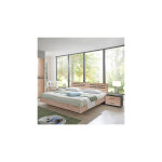 Lit 2 personnes 140x190 cm avec 2 chevets chne et anthracite - amilla