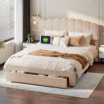 Lit 2 personnes 160 x 200 cm avec tiroirs, lit coffre moderne avec tiroir de rangement, chargement usb ...