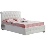 Homy france - lit 2 places 160x200 cm cocto simili cuir blanc sommier inclus