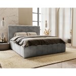 Lit adulte 200x200 lisbon - lit double avec rangement & sommier, lit coffre - tissu velours gris (magic ...
