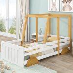 Hauss spole - lit 90 x 200 cm, cadre de lit en pin, lit cabane avec roulettes mdf, blanc