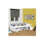 Le quai des affaires - lit tess 90x200 + chevet + �tag�re + rangement / blanc / 205x97x49