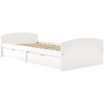 Lit adulte pour 1 personnes avec 2 tiroirs, structure de lit, assemblage facile, blanc bois de pin massif ...