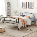 Vasagle ? lit adulte 140 x 190 cm en m�tal noir ? cadre double 2 places ? montage facile ? capacit� de ...