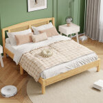 Lit adulte 160�200 cm, lit double avec coussin en cannage, 15 lattes et pieds centraux, sans matelas, ...