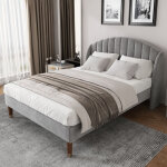 Lit adulte 160�200 cm, lit double avec t�te de lit rembourr�e et lattes en bois, sans matelas, en velours, ...