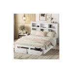 Wishdor - lit adulte 160x200 cm, cadre de lit avec 2 tiroirs, tête de lit fonctionnelle avec 6 rangements, ... Wishdor - lit adulte 160x200 cm, cadre de lit avec 2 tiroirs, tête de lit fonctionnelle avec 6 rangements, ...