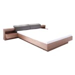 Lit 160x200 renato coloris walnut avec sommier et chevets � led int�gr�s