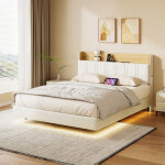 Lit adulte 160x200cm - lit suspendu avec led rgb, t�te de lit avec coffre de rangement, usb et type - ...