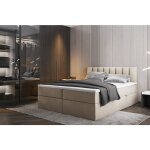 Trada - lit adulte 180x200 cm palermo - avec matelas, rangement et surmatelas - tissu velours - beige ...