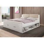 Lit adulte 180x200 avec tiroirs intgrs - collection floyd. coloris blanc effet bois.