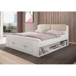 Lit adulte 180x200 avec tiroirs intgrs - collection floyd, coloris blanc effet bois