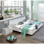 Lit adulte avec 2 chevets coloris blanc, rechampis verre blanc + chrome - dim: 160 x 200 cm pegane
