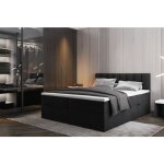 Trada - lit adulte 200x200 cm palermo - avec matelas, rangement et surmatelas - tissu velours - noir