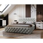 Emporius ? lit coffre 200x200 cm avec sommier � lattes et tiroir ? tissu velours gris clair ? design ...