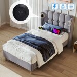 Hommoo - lit adulte lit adolescent capitonn� 90 x 200 cm avec chargement usb type c et sommier � lattes, ...