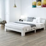 Modernluxe - lit adulte en bois massif avec sommier � latte - 140x200 cm - blanc