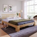 Modernluxe - lit adulte en bois massif avec sommier � latte - 140x200 cm - naturel