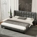 Lit adulte capitonné - lit avec sommier à lattesen bois et tête de lit lit en velours - gris 160x200cm ... Lit adulte capitonné - lit avec sommier à lattesen bois et tête de lit lit en velours - gris 160x200cm ...