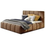 Les tendances - lit adulte avec coffre de rangement vika ? velours capitonn� - marron clair - 160x200 ...