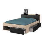 Parisot - lit adulte combo 140x190 / 200 cm - chene et noir - 3 tiroirs