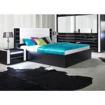 Meublorama - lit lina 160x200 noir et blanc brillant avec tte de lit en simili cuir noir ? sommier inclus ...
