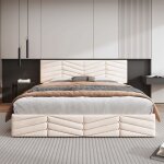 Lit coffre lit adulte double capitonné 140 x 200 cm avec tête de lit réglable en hauteur, velours, beige ... Lit coffre lit adulte double capitonné 140 x 200 cm avec tête de lit réglable en hauteur, velours, beige ...