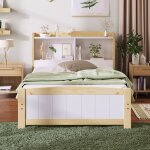 Hauss spole - lit enfant 90�200 cm en bois, t�te de lit avec rangement, lit ado, coloris naturel, sans ...