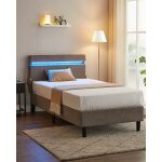 Vasagle - lit simple en m�tal, 90 x 190 cm, cadre de lit, t�te de lit rembourr� r�glable, �clairage led, ...