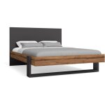 Pegane - lit adulte en m�lamine coloris noyer, ardoise - longueur 208 x profondeur 168, 50 x hauteur ...