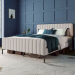 Lit adulte rembourr� en tissu lin - avec t�te de lit r�glable - 180x200 cm - gris clair