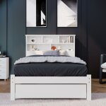 Wishdor - lit enfant 90x200 cm en bois avec tiroirs et tte de lit avec rangements, blanc, sans matelas ...