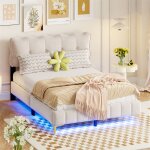 Fortuna lai - lit adulte en tissu velours, lit double capitonn avec led, sommier  lattes, tte de lit, ...