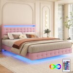 Modernluxe - lit adute 140x200cm - avec led et t�l�commande - en similicuir - rose