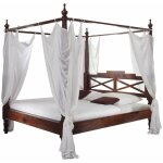 Massivmoebel24 - lit � baldaquin 180x200 acacia laqu� nougat oxford 246