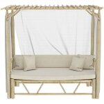 Lit � baldaquin d'ext�rieur en branche de teck et toile - tika