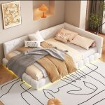 Lit banquette 140x200cm en velours - avec led et port usb - blanc