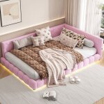 Modernluxe - lit banquette 140x200cm en velours - avec led et port usb - rose