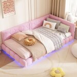 Modernluxe - lit banquette 90x200cm en velours - avec led et port usb - rose