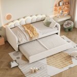 Modernluxe - lit banquette 90x200cm avec led + lit gigogne 90x190cm - rembourr� en tissu velours - beige ...